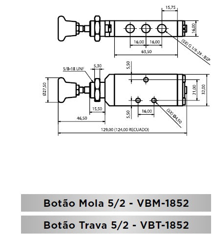 Botão Trava 1/8X5/2