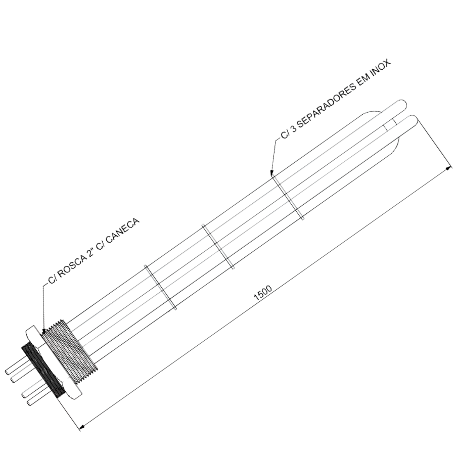 Resistencia aquecedor de imersão U3 1500mm Inox